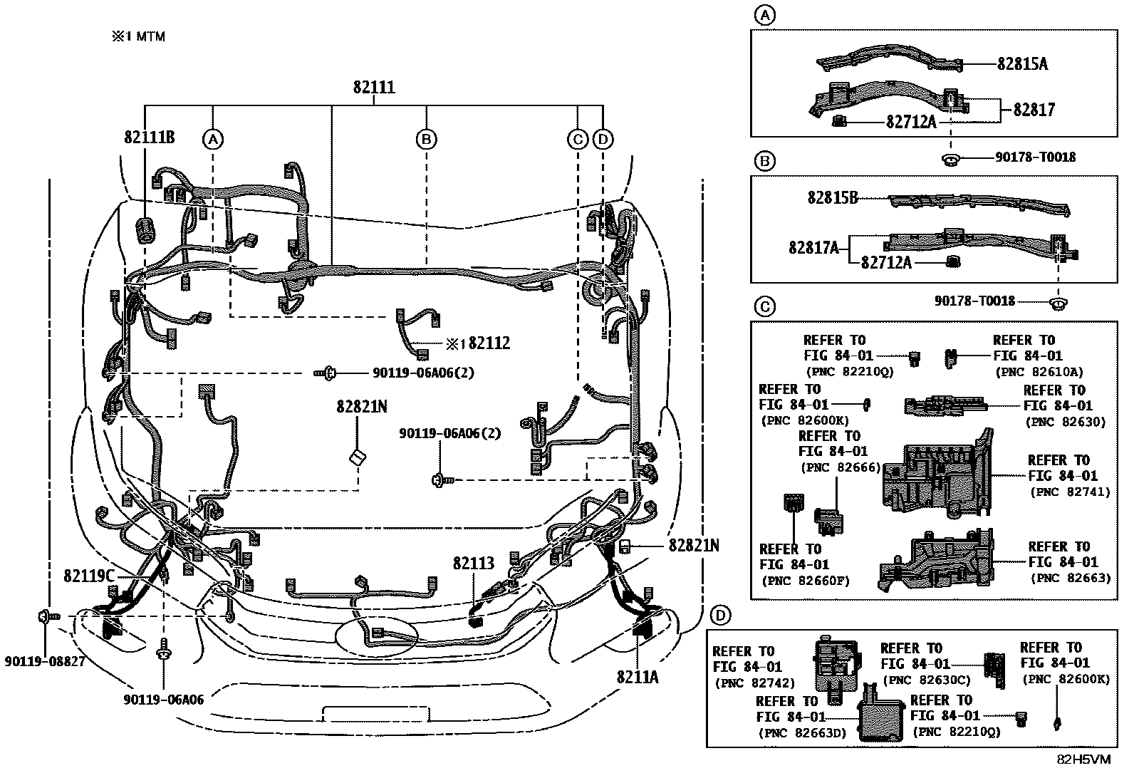 Toyota HILUX 线束和卡夹 EPC diagram — 82H5VM