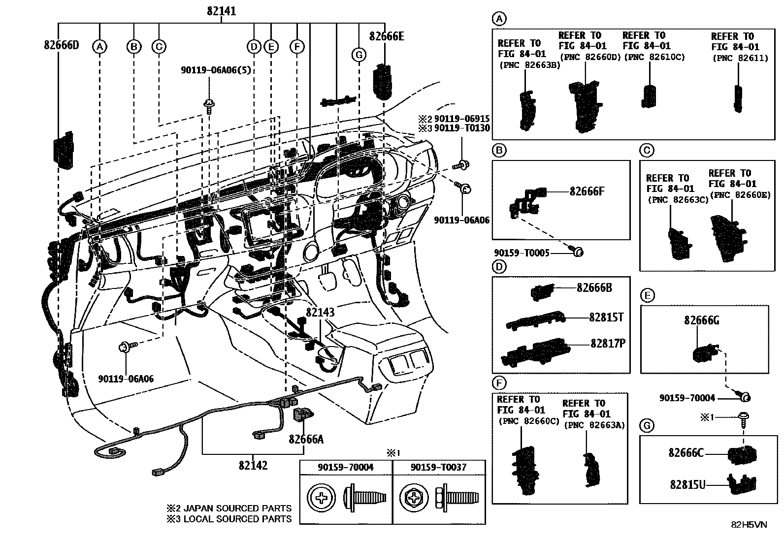 Toyota HILUX 线束和卡夹 EPC diagram — 82H5VN