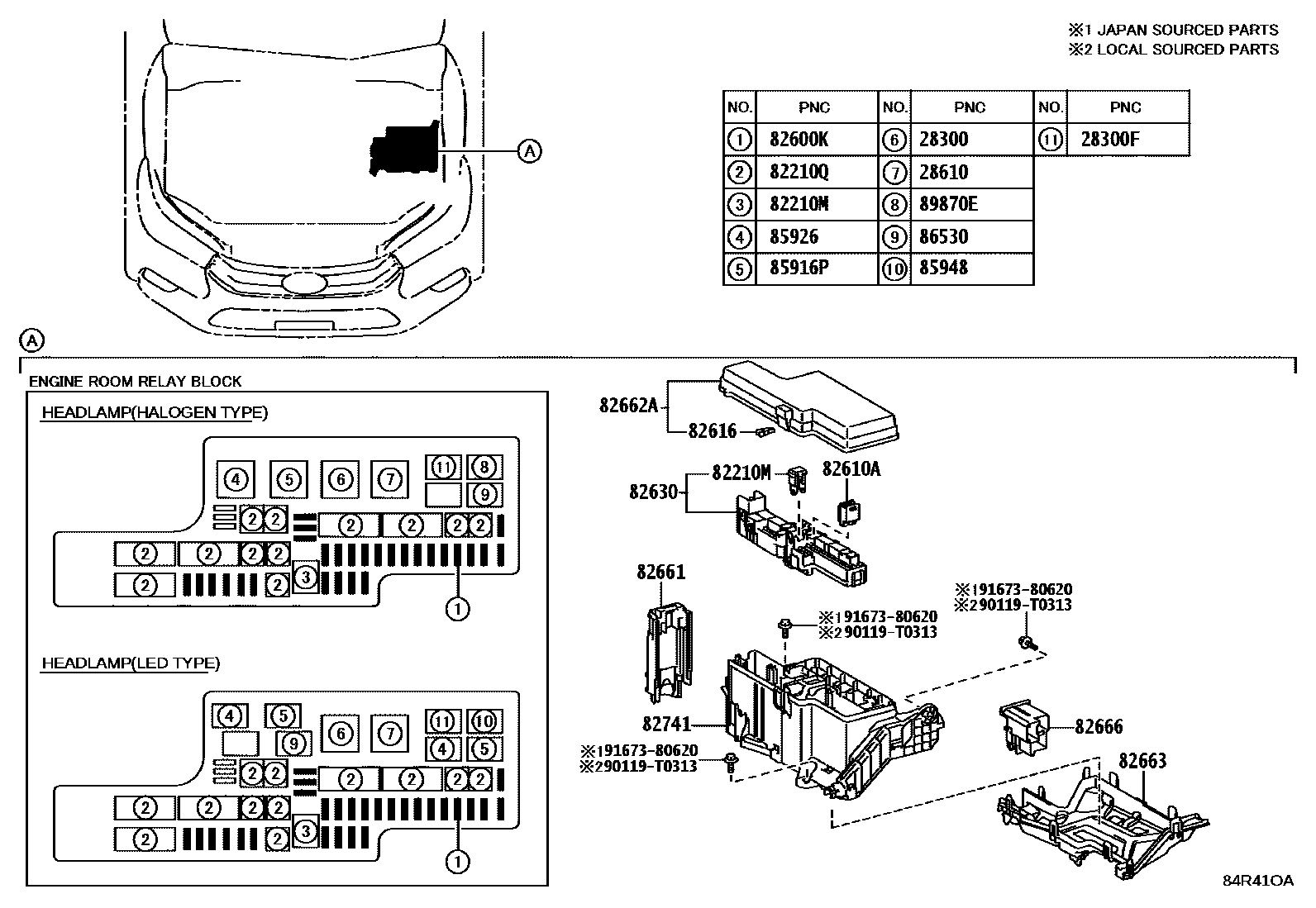 Toyota HILUX 开关和继电器和ECU EPC diagram — 84R41OA