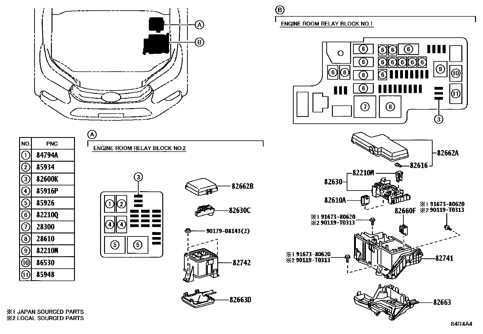 Toyota HILUX 开关和继电器和ECU EPC diagram — 84R4A4