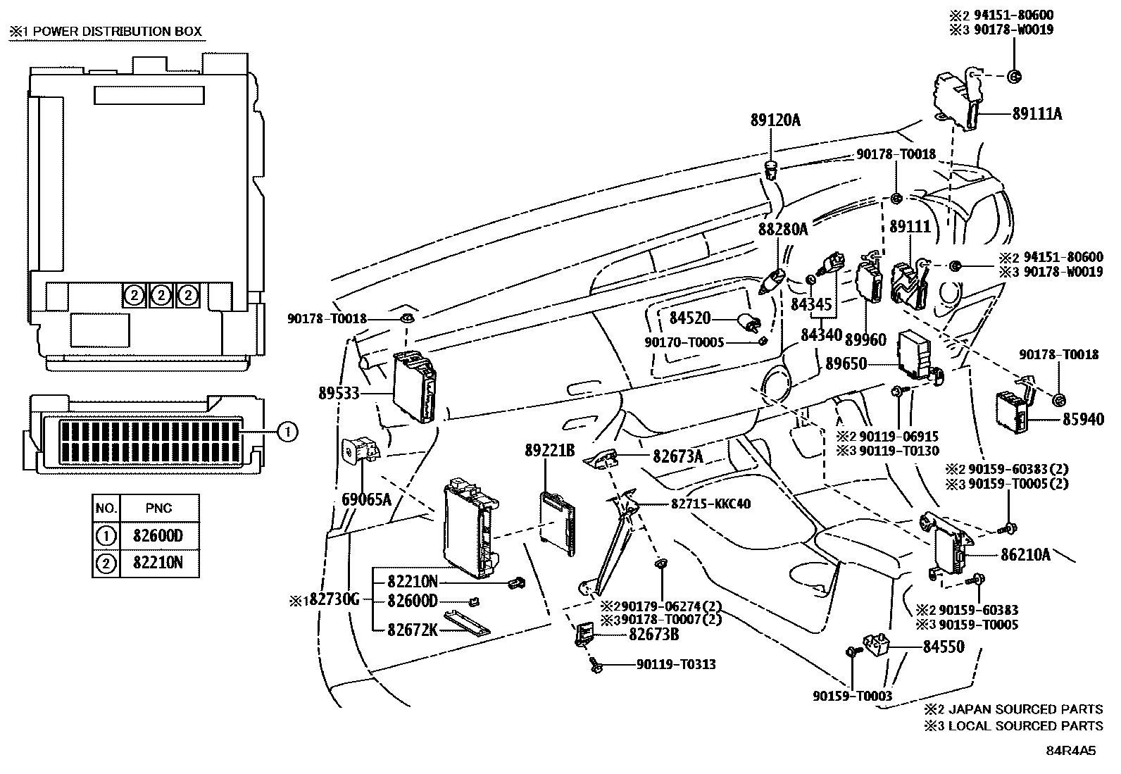 Toyota HILUX 开关和继电器和ECU EPC diagram — 84R4A5