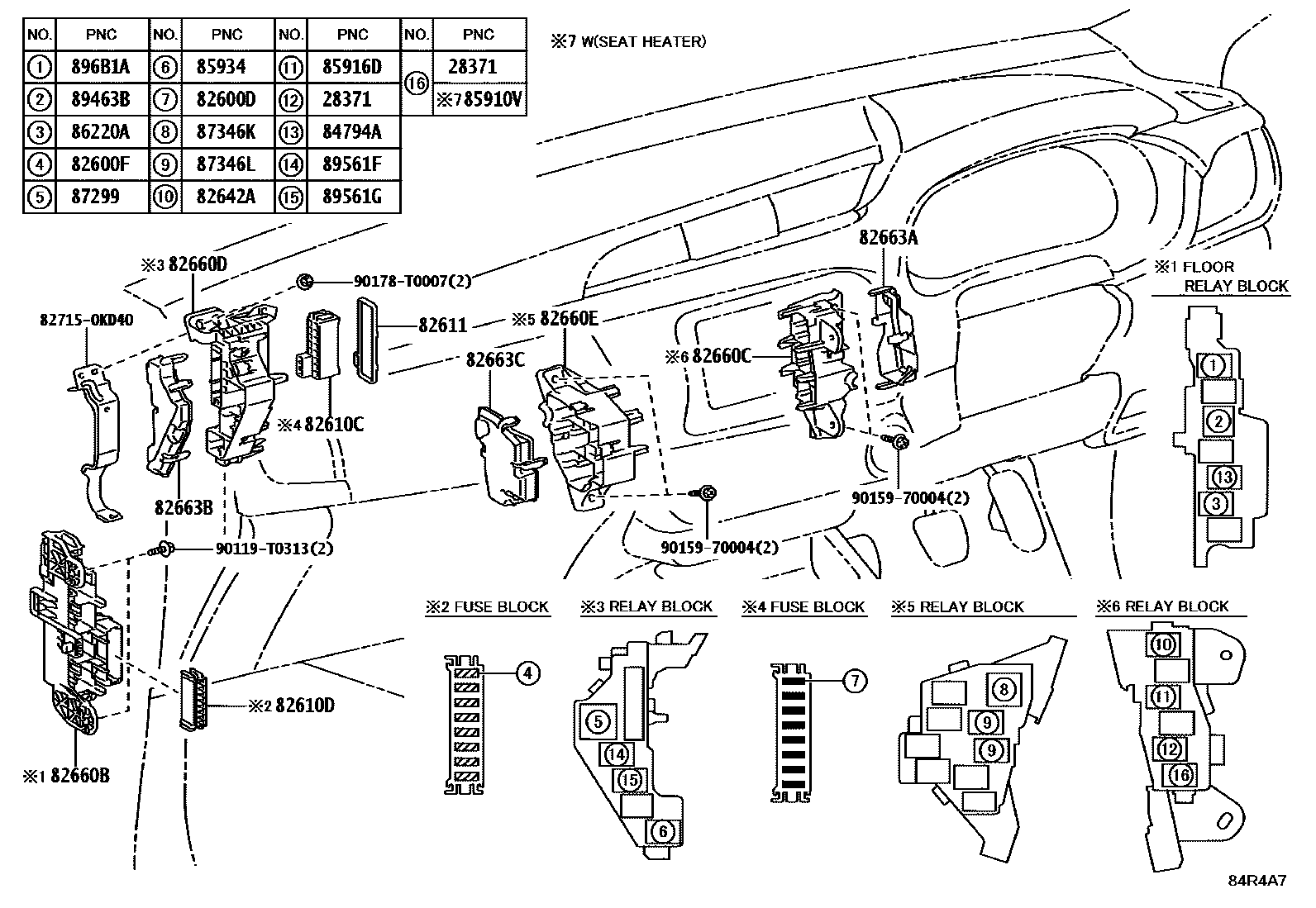 Toyota HILUX 开关和继电器和ECU EPC diagram — 84R4A7