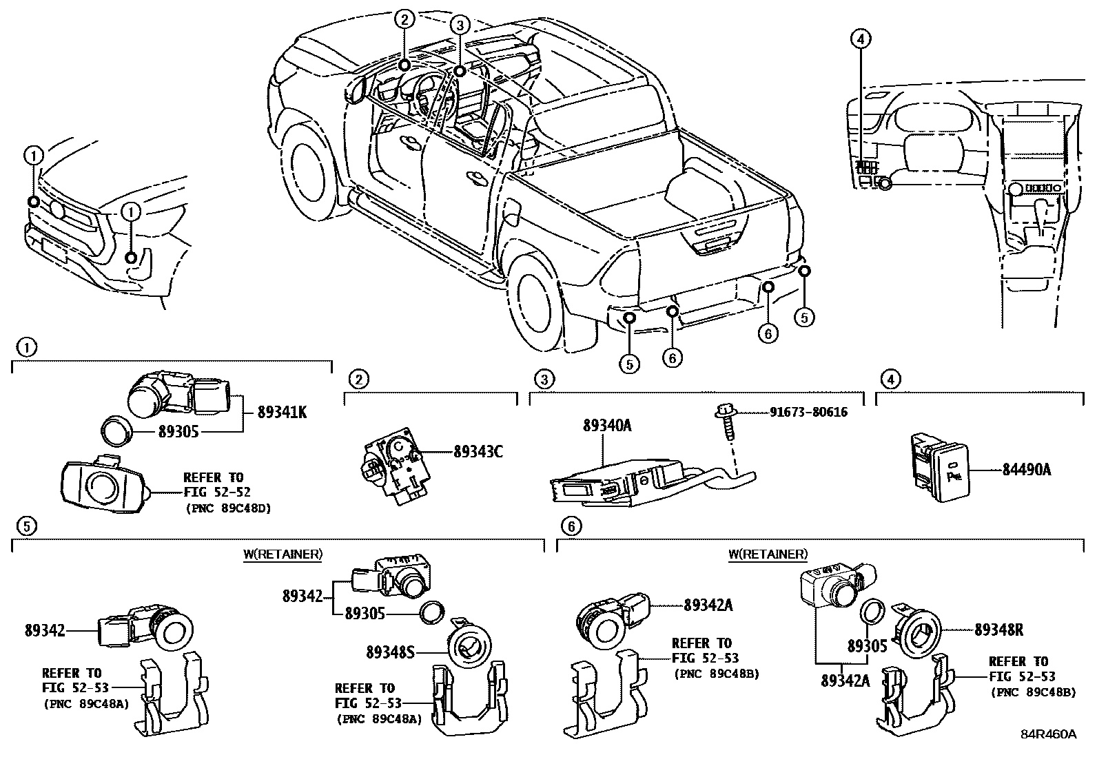 Toyota HILUX 测距雷达和倒车雷达 EPC diagram — 84R460A