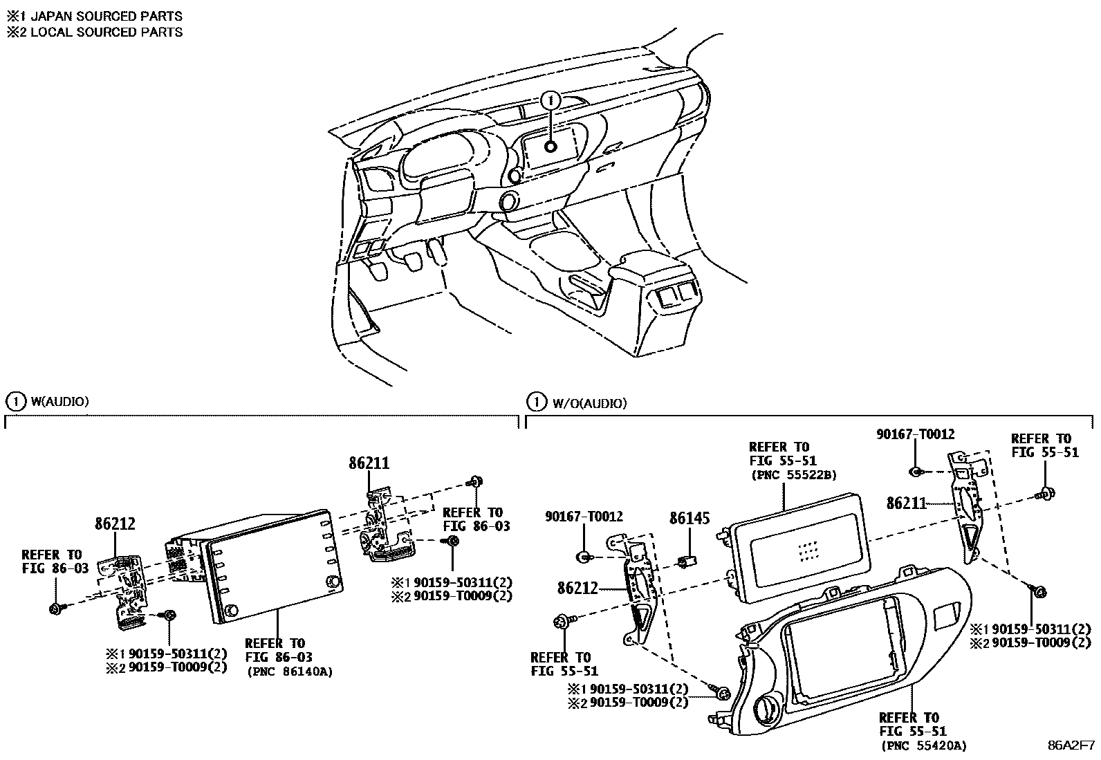 Toyota HILUX 收音机、放大器和冷凝器 EPC diagram — 86A2F7