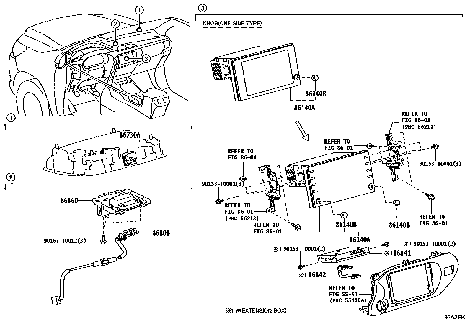 Toyota HILUX 导航和前监视器显示屏 EPC diagram — 86A2FK