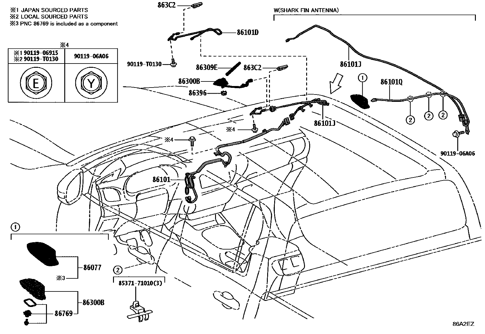 Toyota HILUX antenna EPC diagram — 86A2EZ