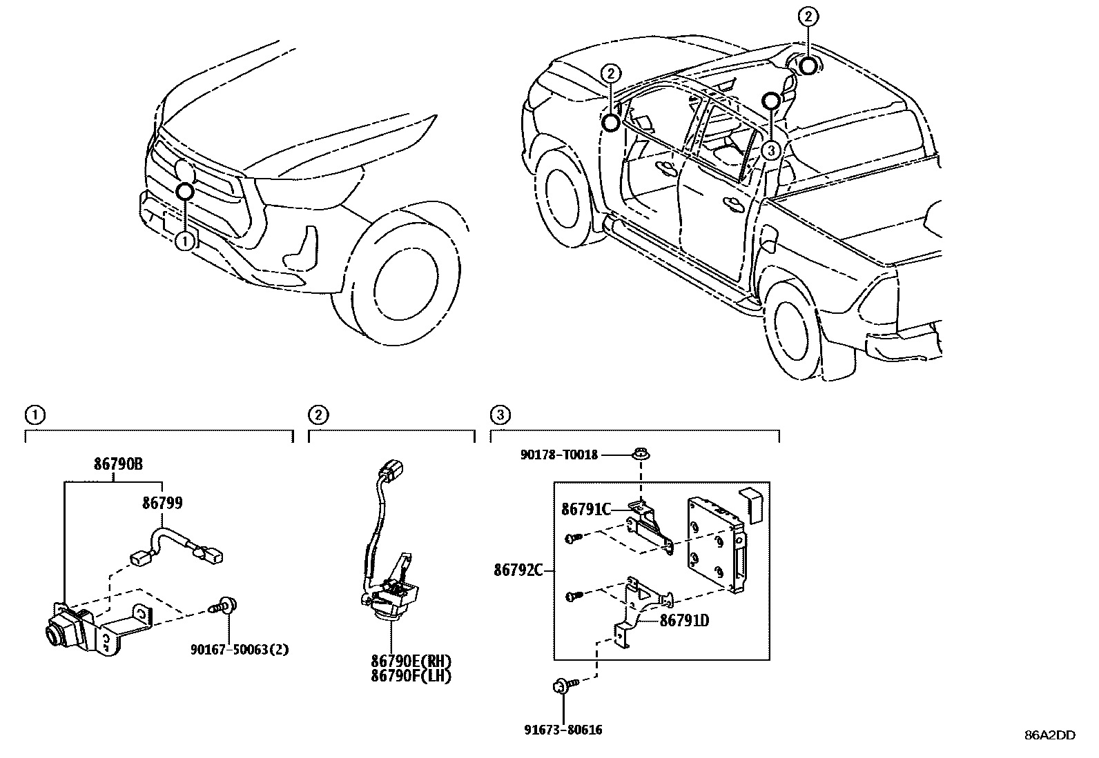 Toyota HILUX 倒车影像和摄像头 EPC diagram — 86A2DD