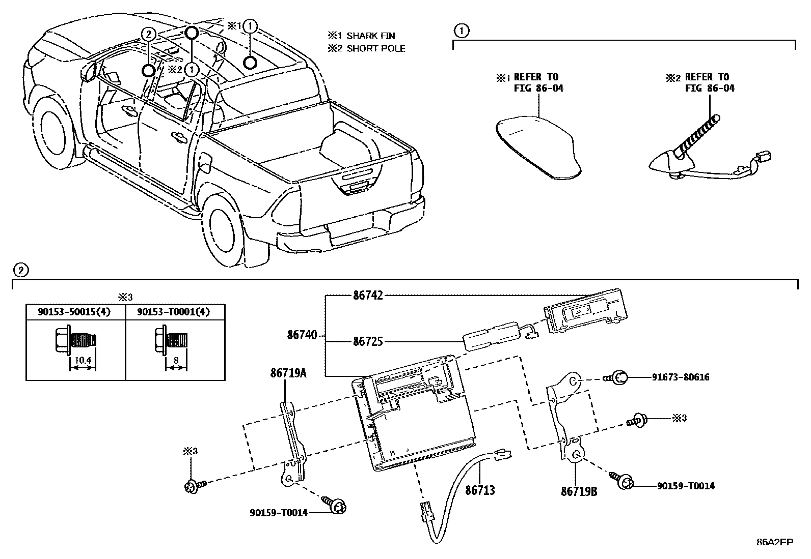 Toyota HILUX 车载电话和呼救装置 EPC diagram — 86A2EP