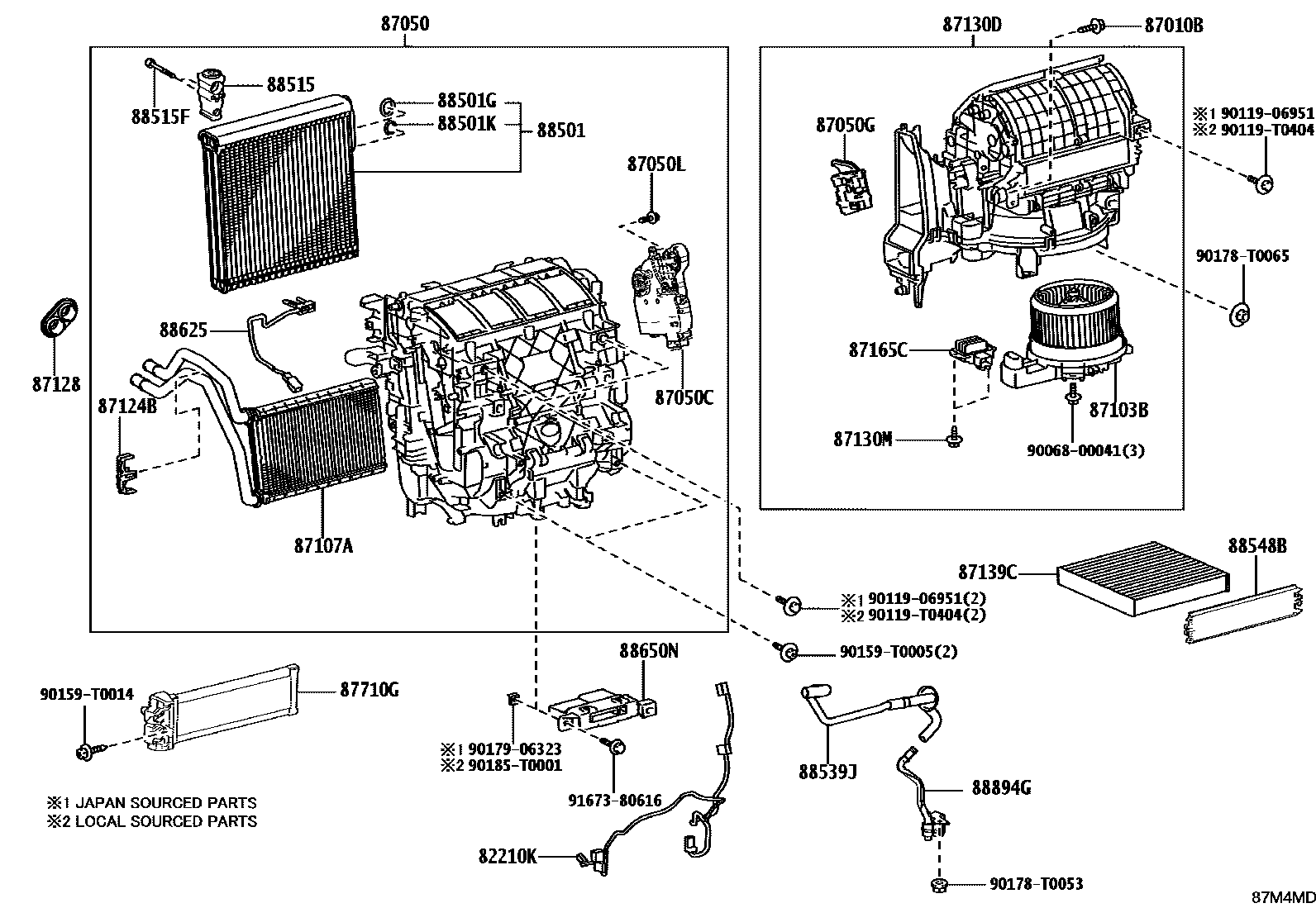 Toyota HILUX 暖风和空调系统 - 冷却器组件 EPC diagram — 87M4MD