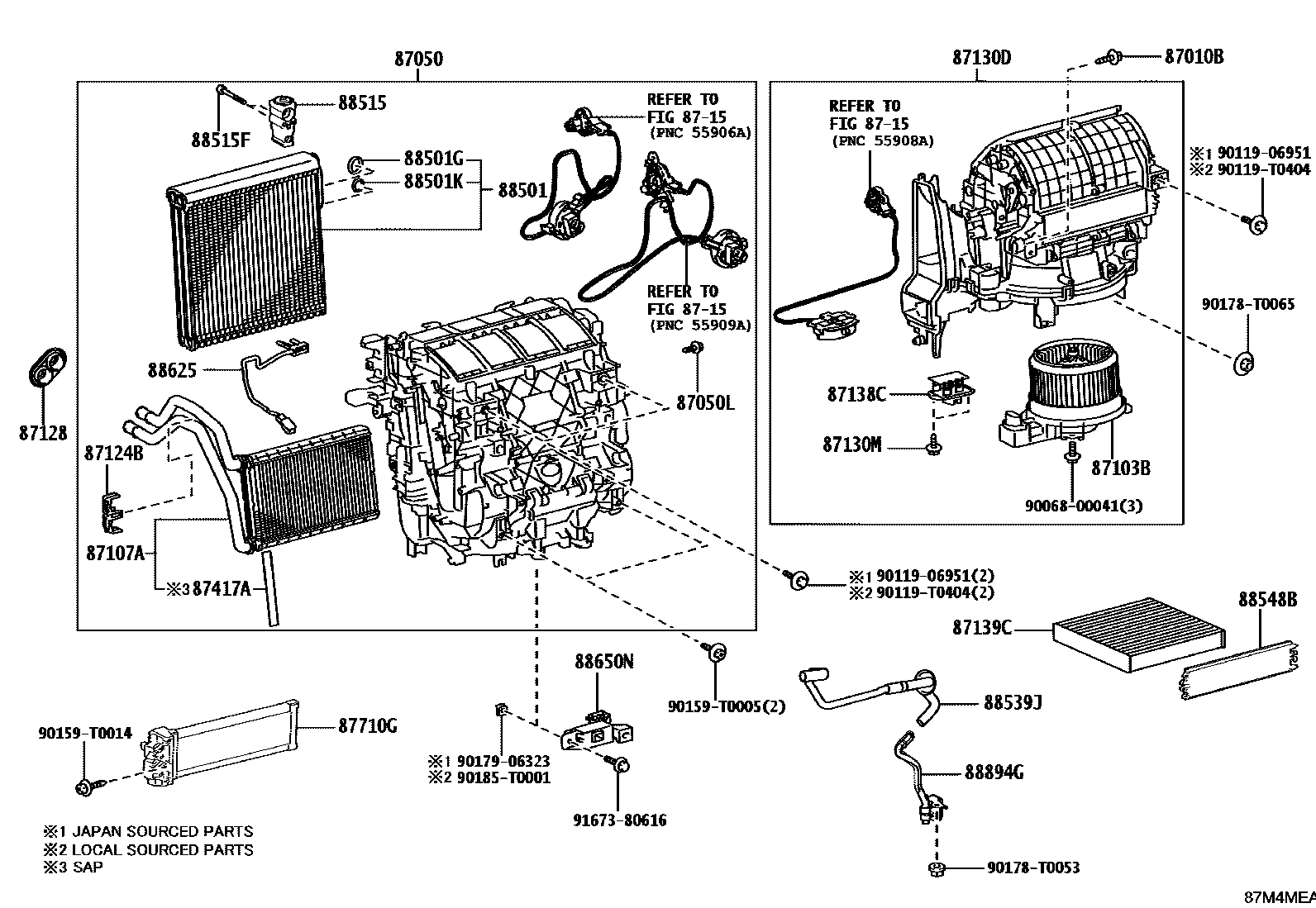 Toyota HILUX 暖风和空调系统 - 冷却器组件 EPC diagram — 87M4MEA