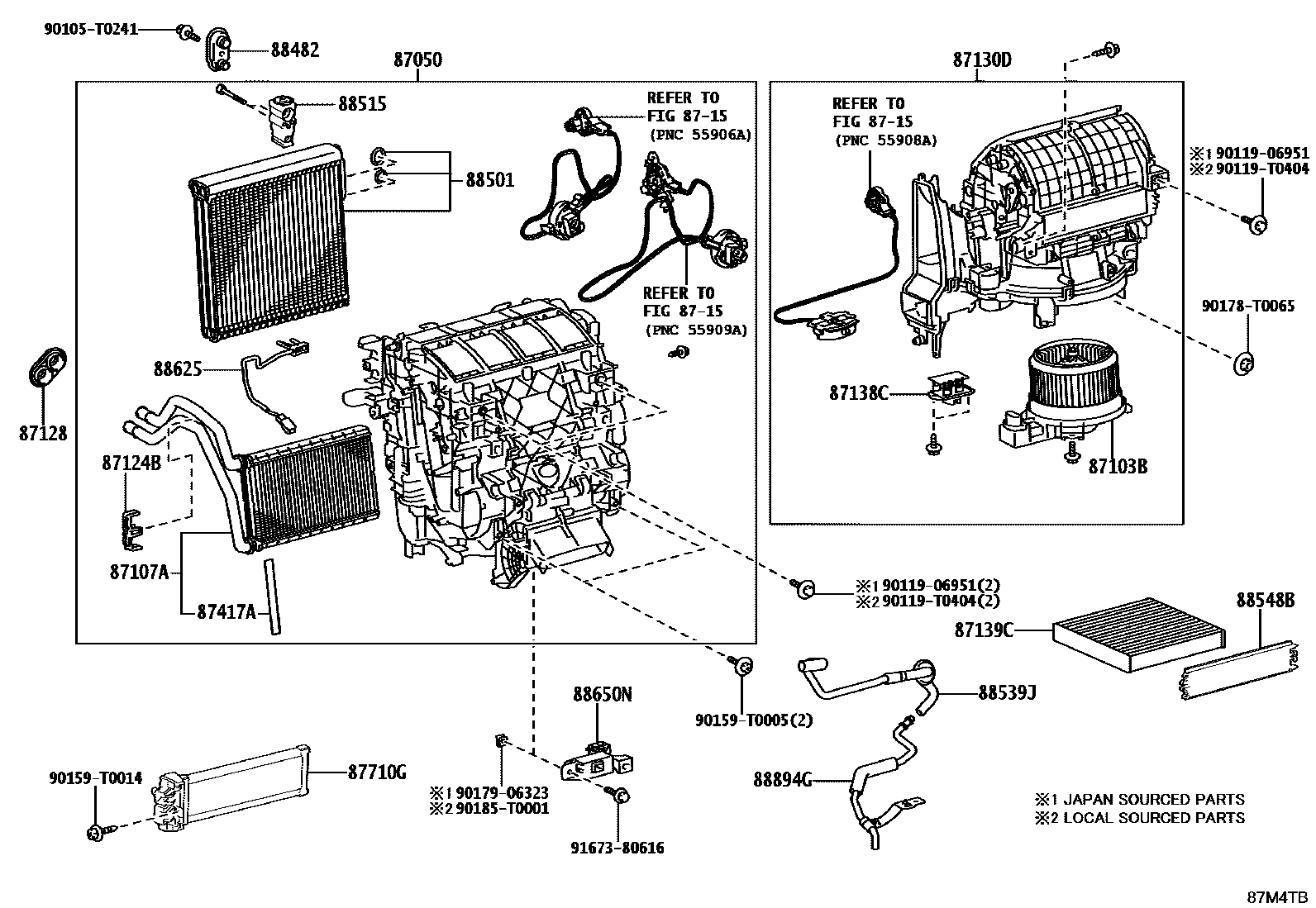 Toyota HILUX 暖风和空调系统 - 冷却器组件 EPC diagram — 87M4TB