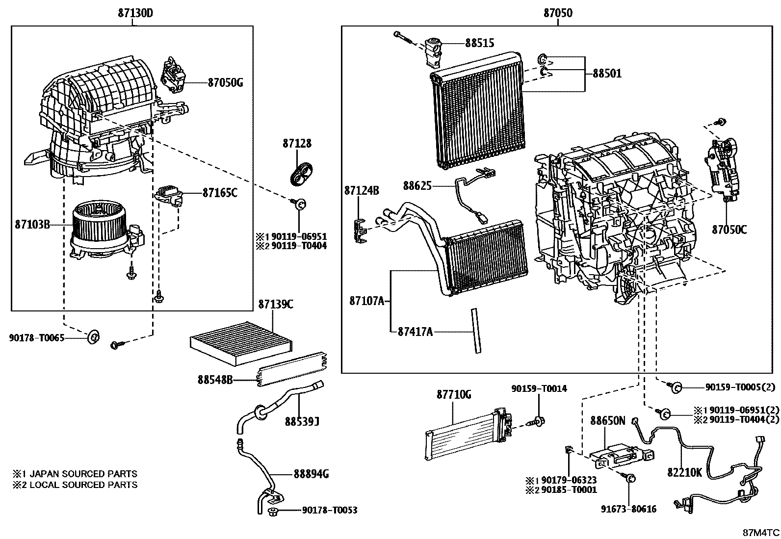 Toyota HILUX 暖风和空调系统 - 冷却器组件 EPC diagram — 87M4TC