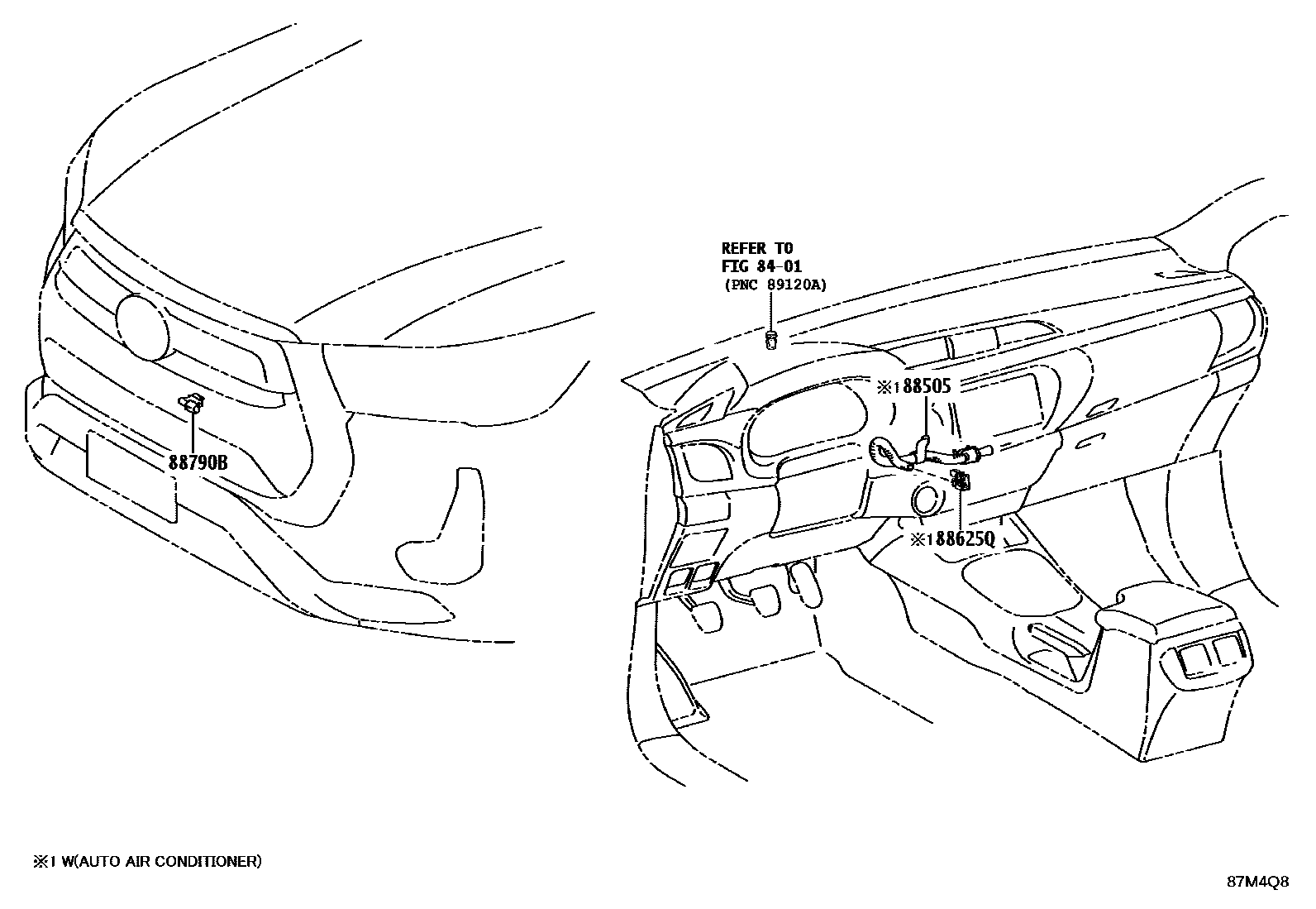 Toyota HILUX 暖风和空调系统 - 控制器和风管 EPC diagram — 87M4Q8