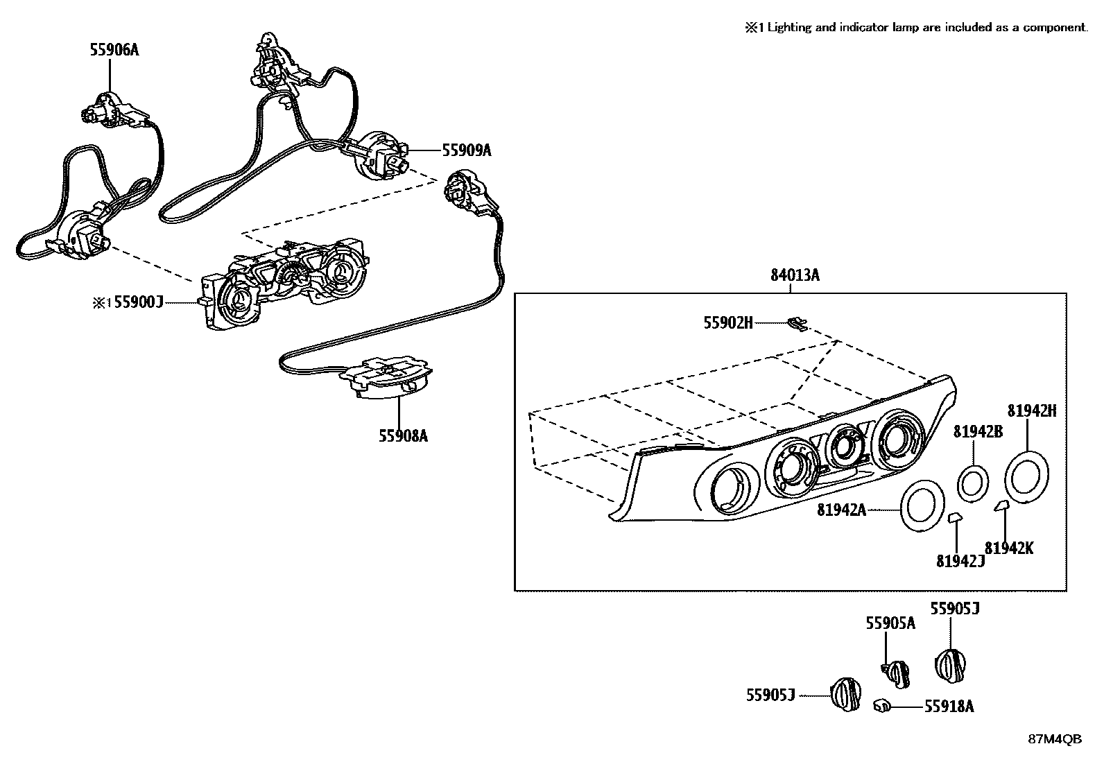 Toyota HILUX 暖风和空调系统 - 控制器和风管 EPC diagram — 87M4QB