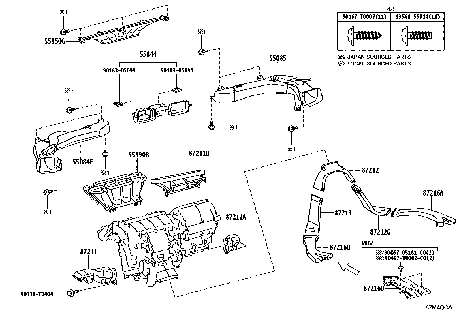 Toyota HILUX 暖风和空调系统 - 控制器和风管 EPC diagram — 87M4QCA