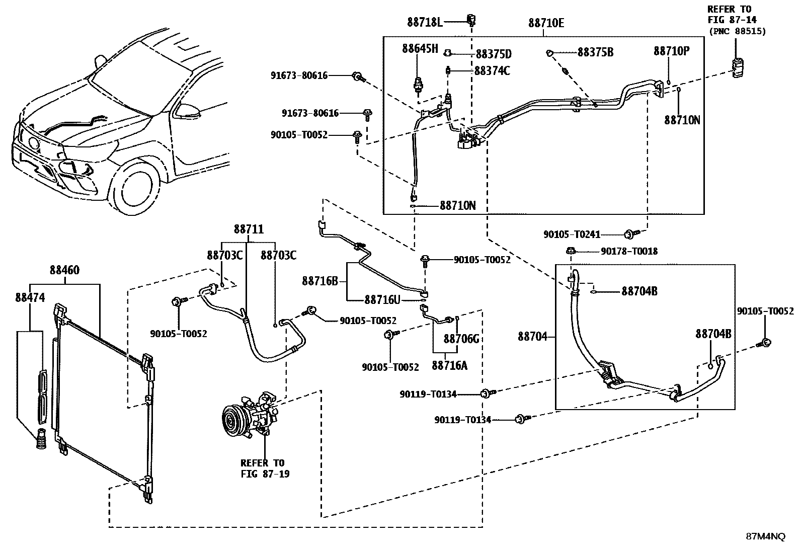 Toyota HILUX Heating & Air Conditioning - Cooler Piping EPC diagram — 87M4NQ