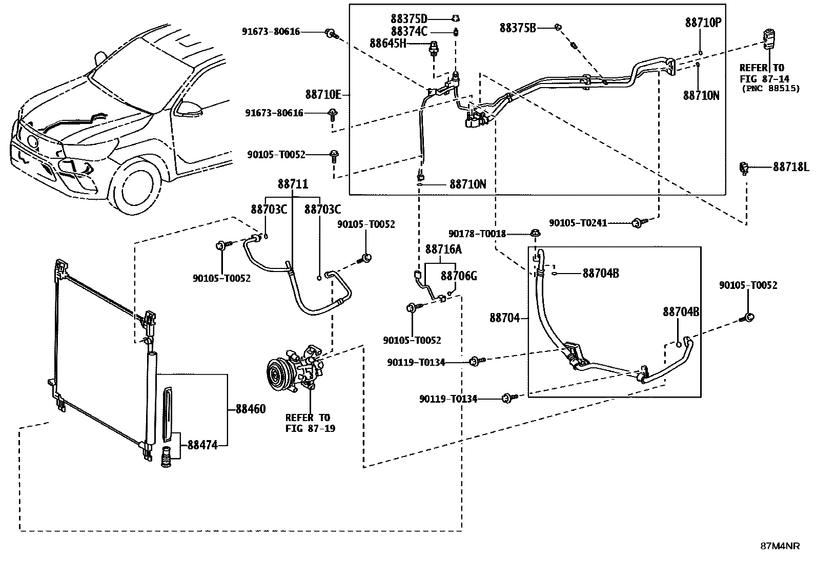 Toyota HILUX Heating & Air Conditioning - Cooler Piping EPC diagram — 87M4NR