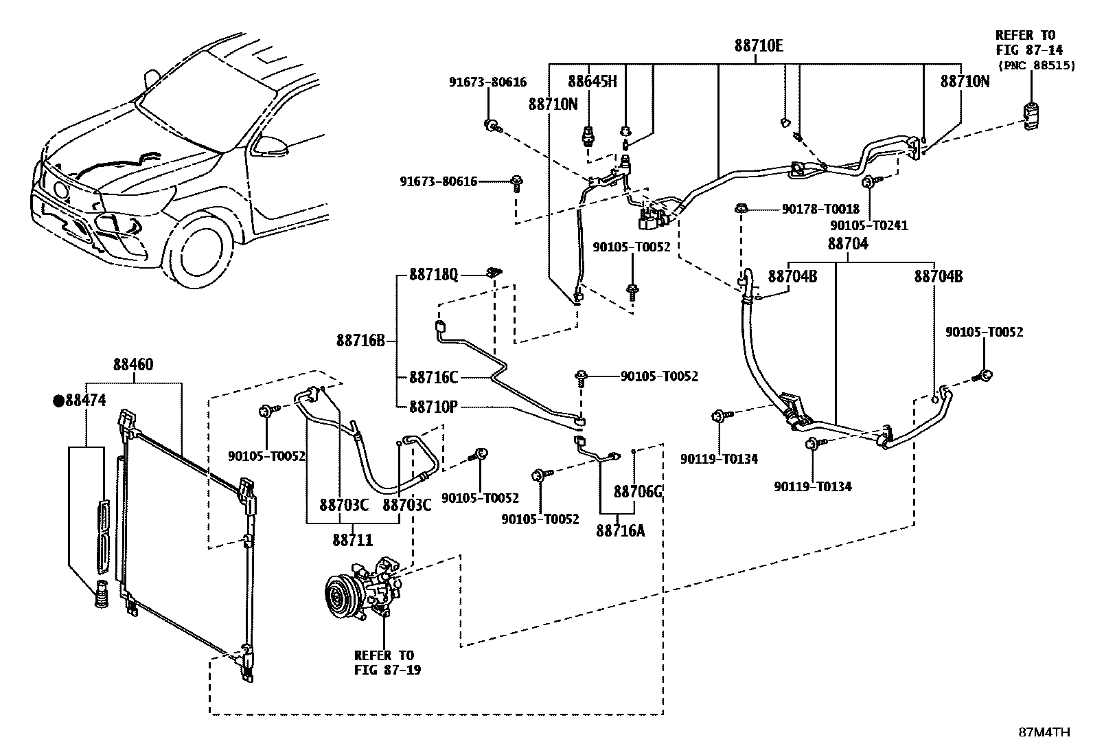Toyota HILUX Heating & Air Conditioning - Cooler Piping EPC diagram — 87M4TH