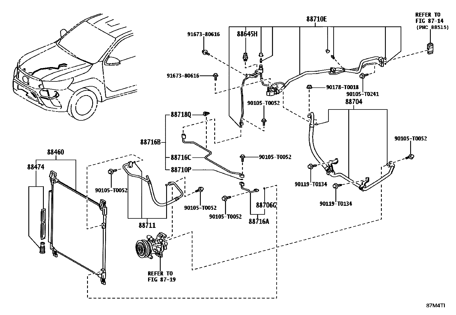 Toyota HILUX Heating & Air Conditioning - Cooler Piping EPC diagram — 87M4TI