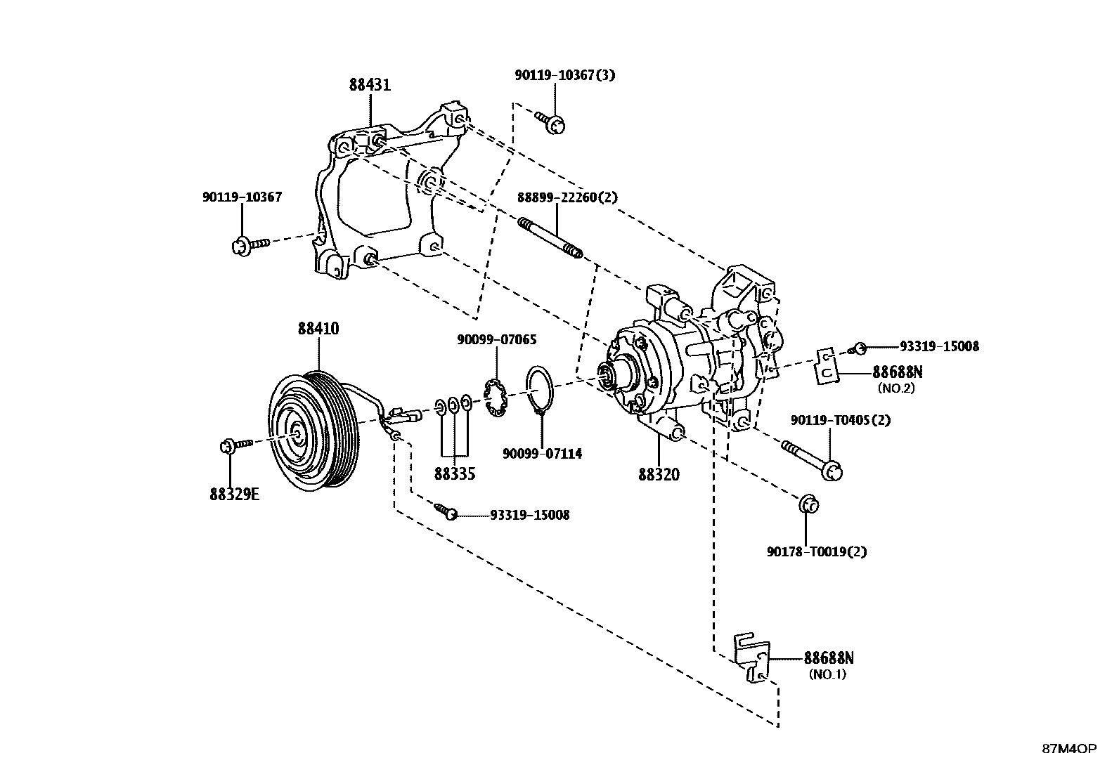 Toyota HILUX Heating & Air Conditioning - Compressor EPC diagram — 87M4OP