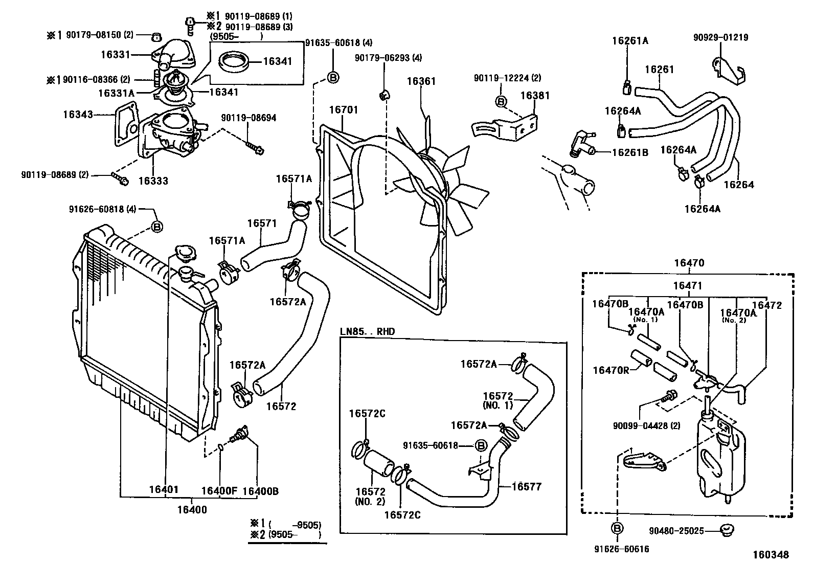 Toyota HILUX RADIATOR & WATER OUTLET EPC diagram — 160348