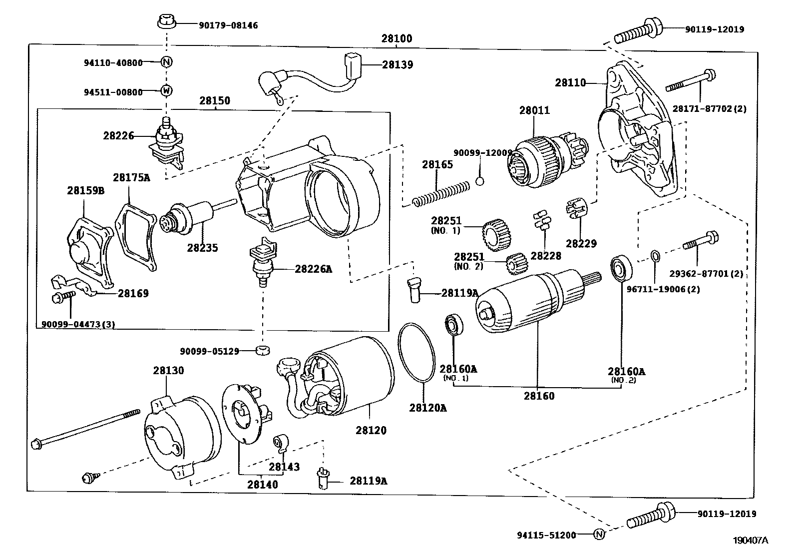 Toyota HILUX 起动机 EPC diagram — 190407A