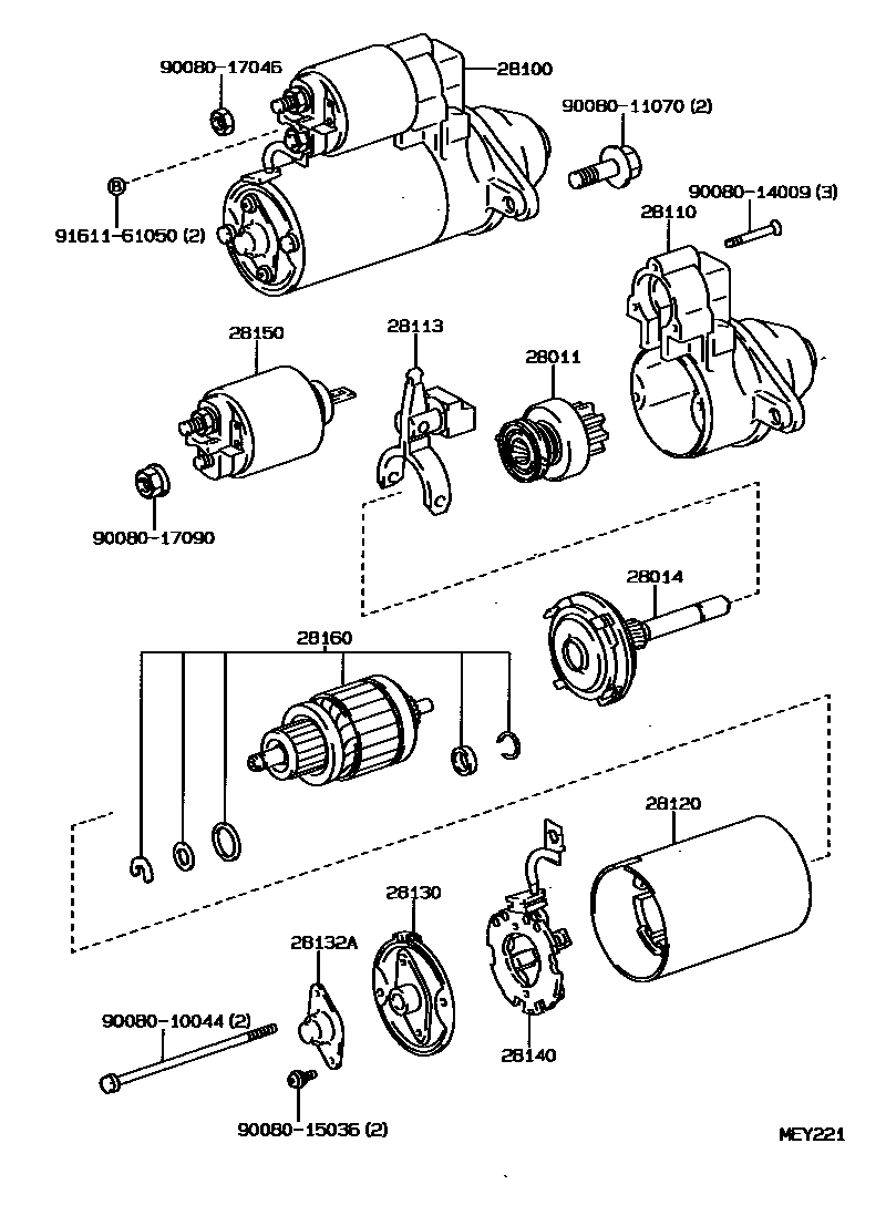 Toyota HILUX 起动机 EPC diagram — MEY221