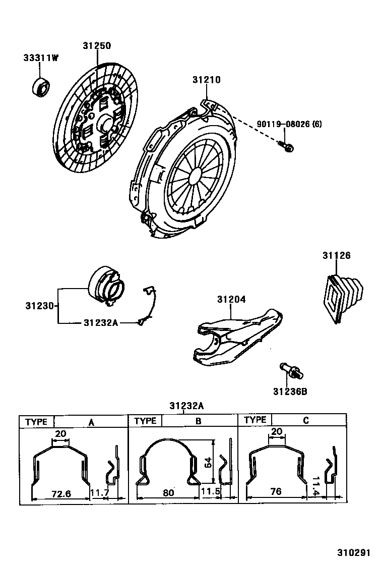 Toyota HILUX 离合器和分离叉 EPC diagram — 310291