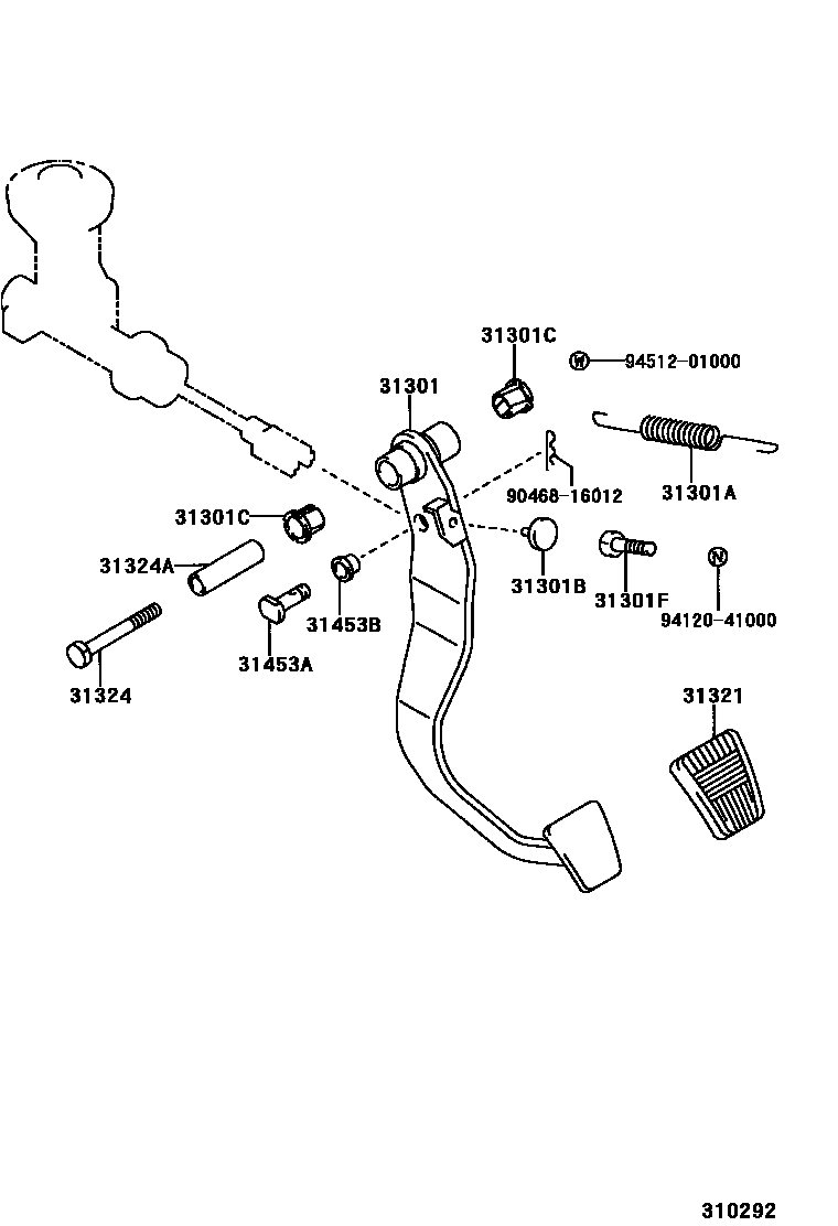 Toyota HILUX 离合器踏板和挠性软管 EPC diagram — 310292