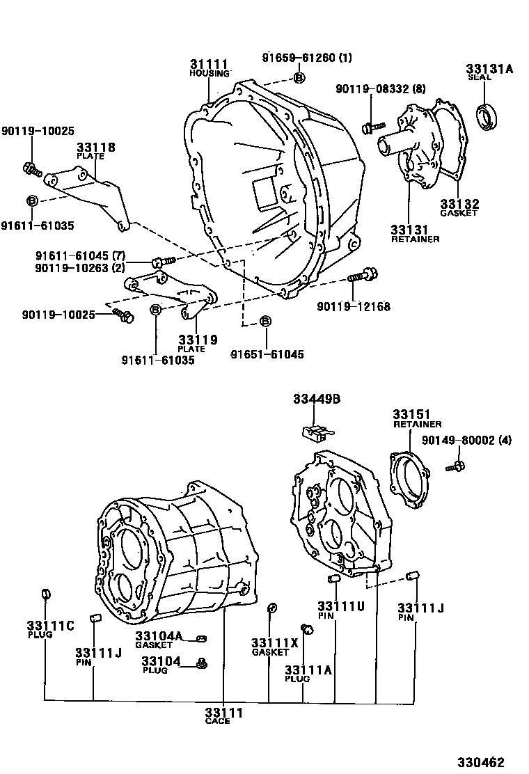 Toyota HILUX 离合器壳和变速器壳(MTM) EPC diagram — 330462