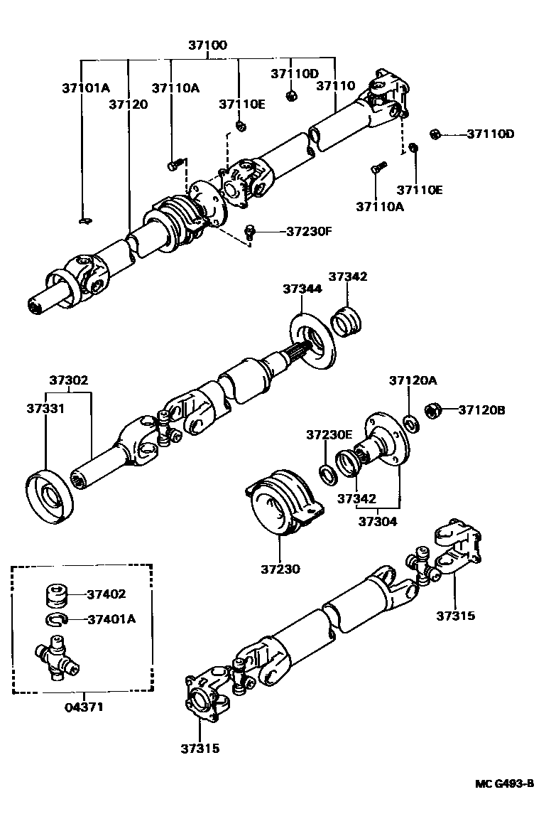 Toyota HILUX Propeller Shaft & Universal Joint EPC diagram — MCG493B