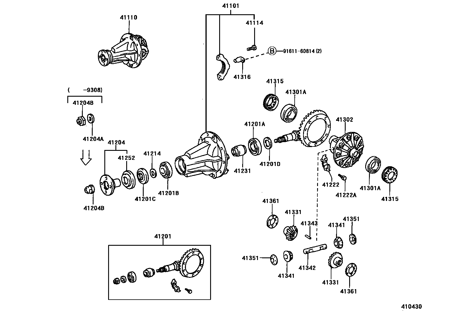 Toyota HILUX 后桥壳和差速器 EPC diagram — 410430