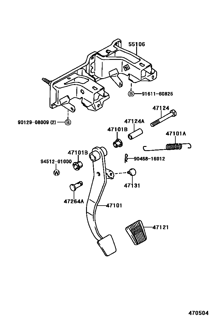 Toyota HILUX Brake Pedal & Bracket EPC diagram — 470504