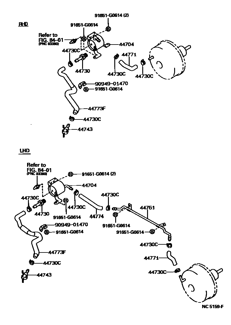 Toyota HILUX 制动助力器和真空管 EPC diagram — NC5159F