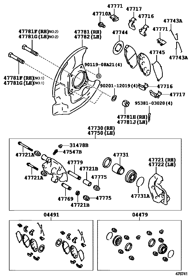 Toyota HILUX 前盘式制动器卡钳和防尘罩 EPC diagram — 476741