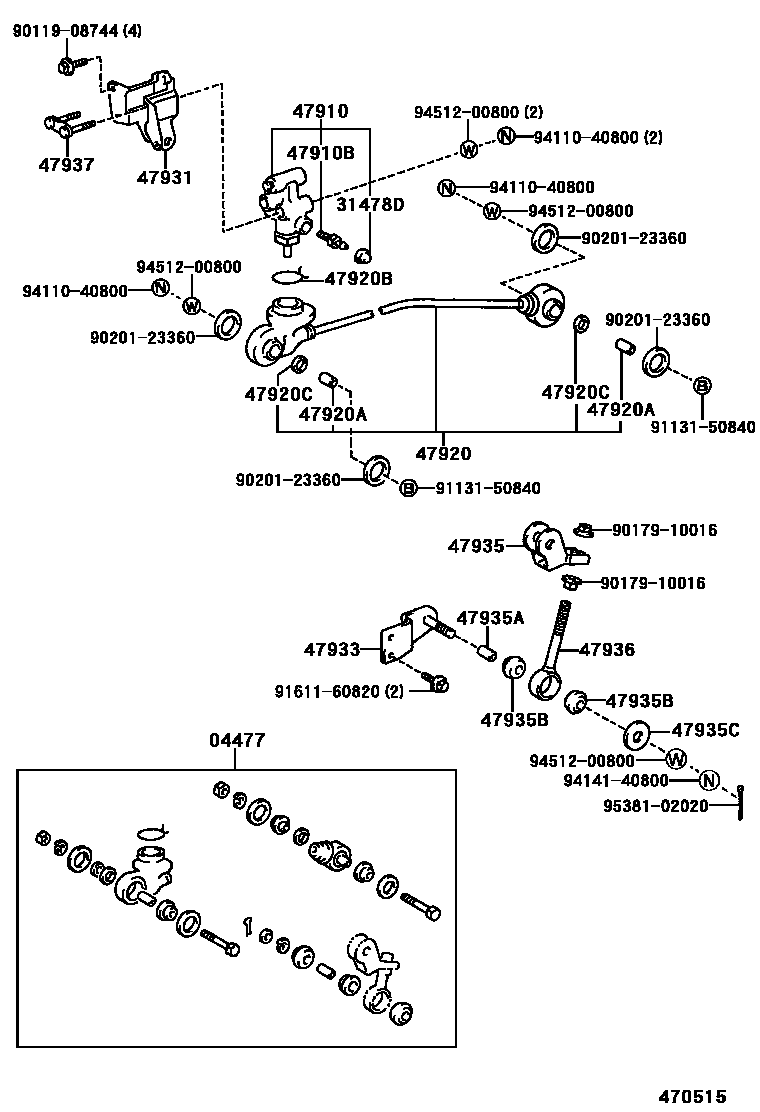 Toyota HILUX 制动配管和卡箍 EPC diagram — 470515