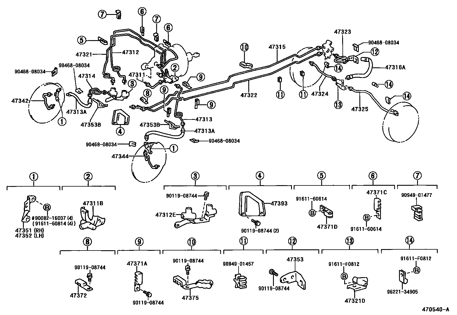 Toyota HILUX 制动配管和卡箍 EPC diagram — 470540A