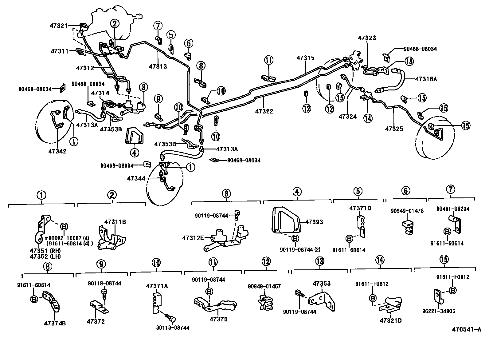 Toyota HILUX 制动配管和卡箍 EPC diagram — 470541A