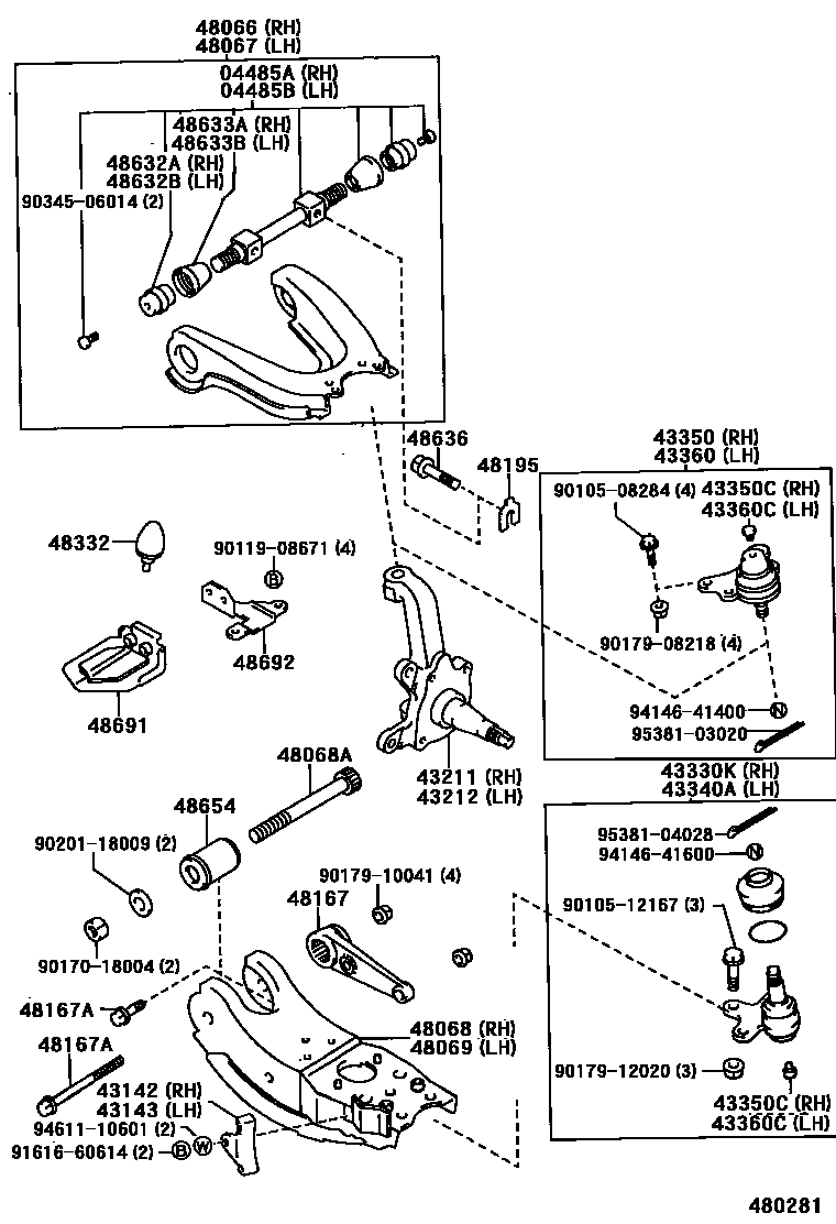 Toyota HILUX 前桥控制臂和转向节 EPC diagram — 480281