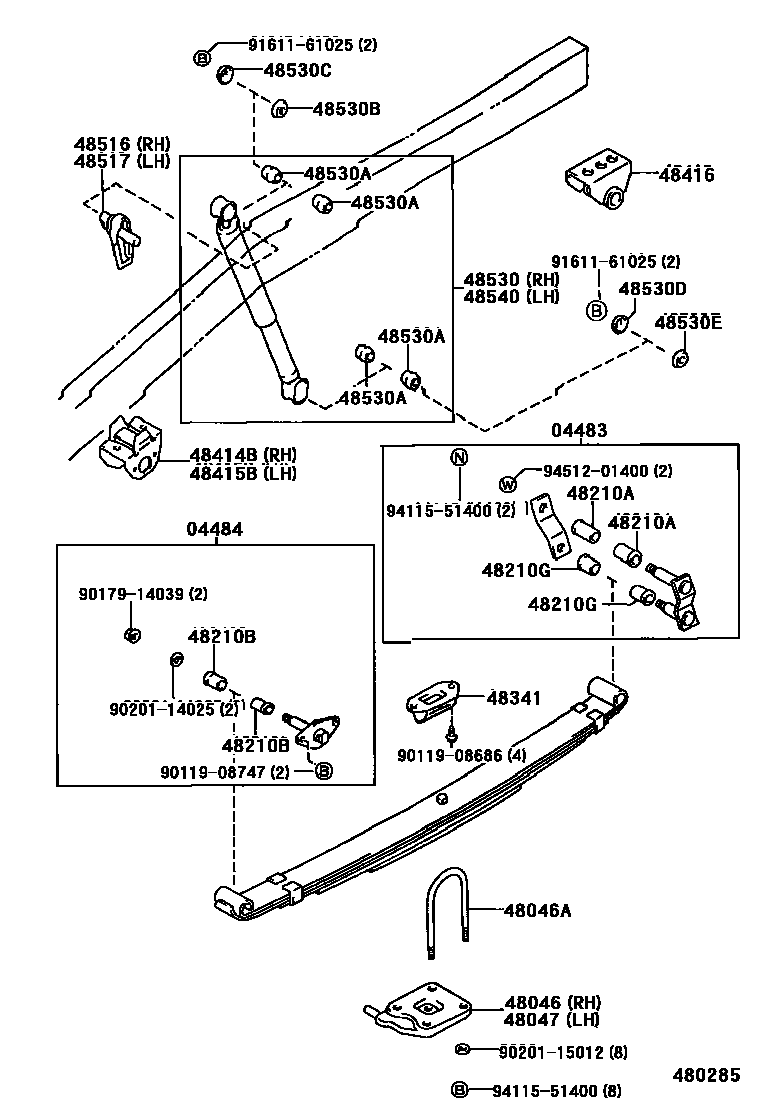Toyota HILUX Rear Spring & Shock Absorber EPC diagram — 480285