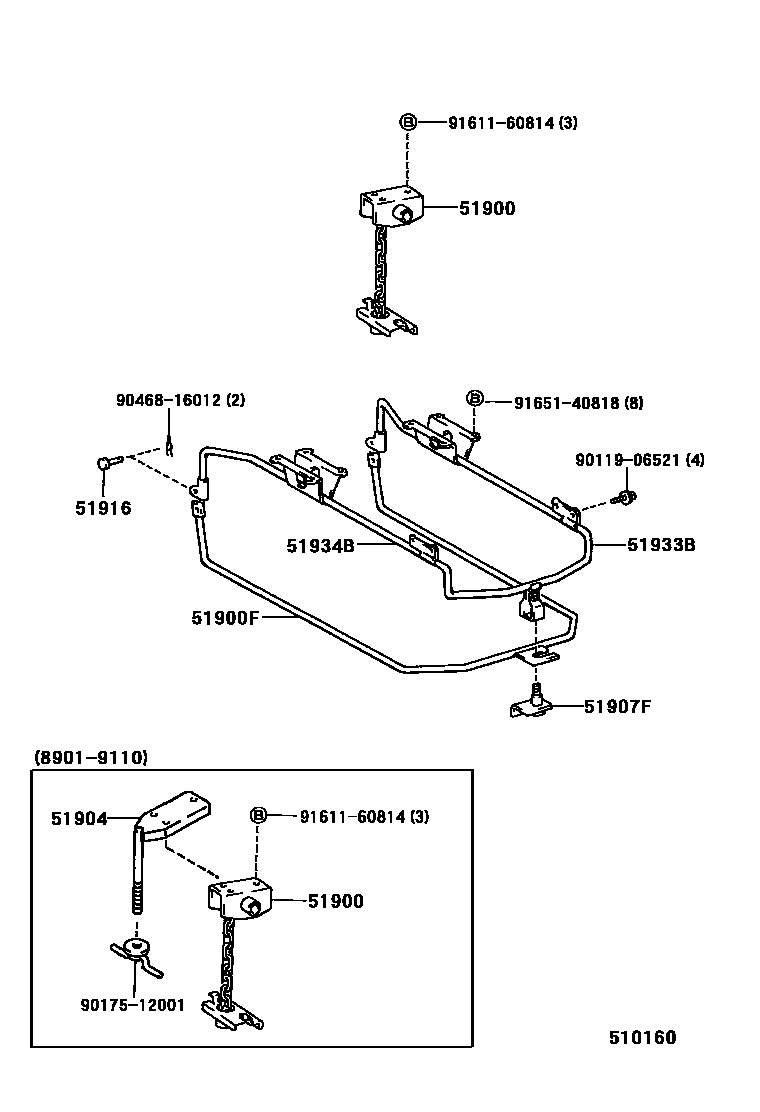 Toyota HILUX Spare tire rack EPC diagram — 510160