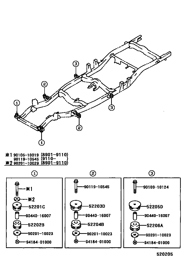 Toyota HILUX 驾驶室悬置和车身悬置 EPC diagram — 520205