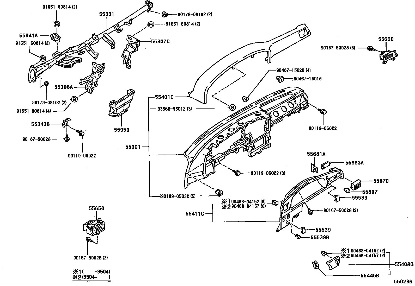 Toyota HILUX 仪表板和手套箱 EPC diagram — 550296