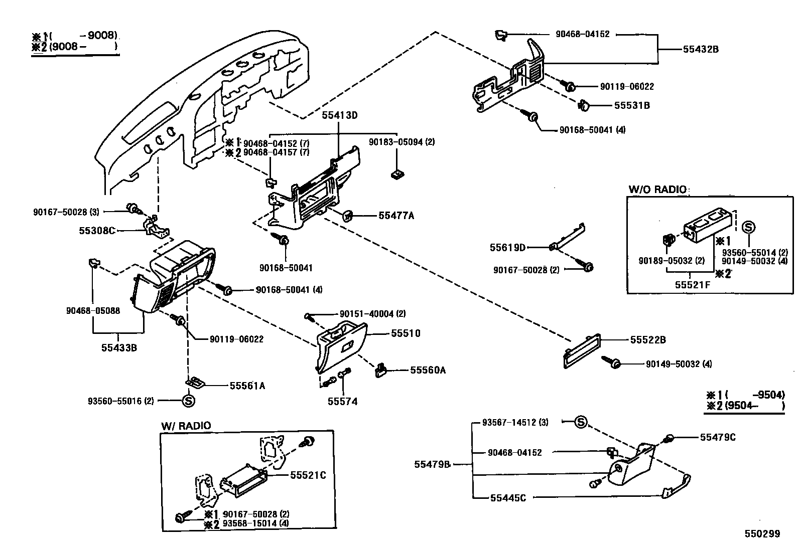 Toyota HILUX 仪表板和手套箱 EPC diagram — 550299