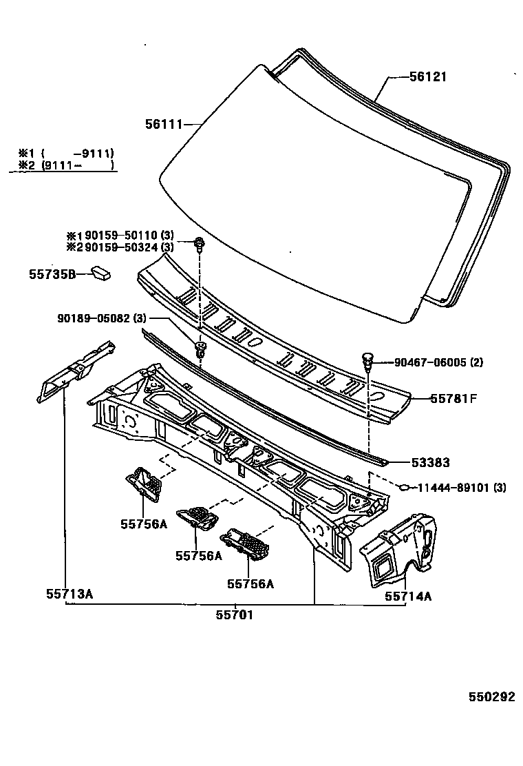 Toyota HILUX 前围板和挡风玻璃 EPC diagram — 550292