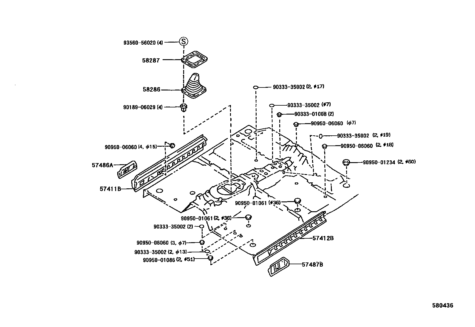 Toyota HILUX 前地板和前地板梁 EPC diagram — 580436