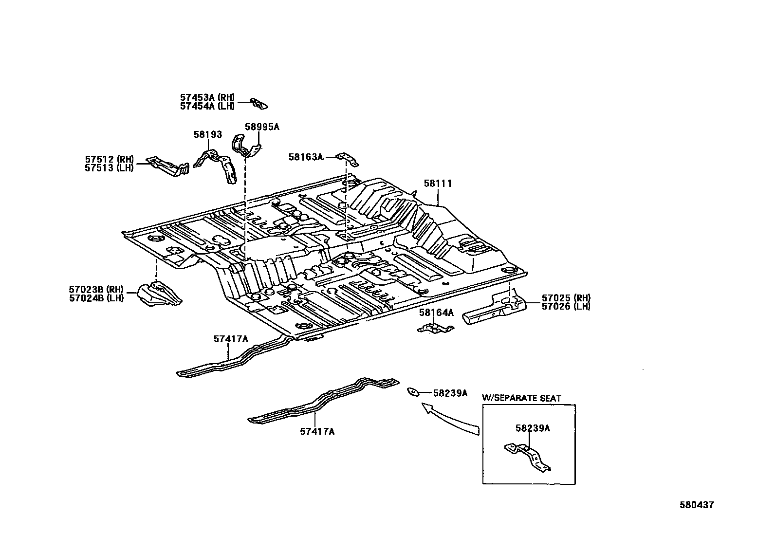 Toyota HILUX 前地板和前地板梁 EPC diagram — 580437