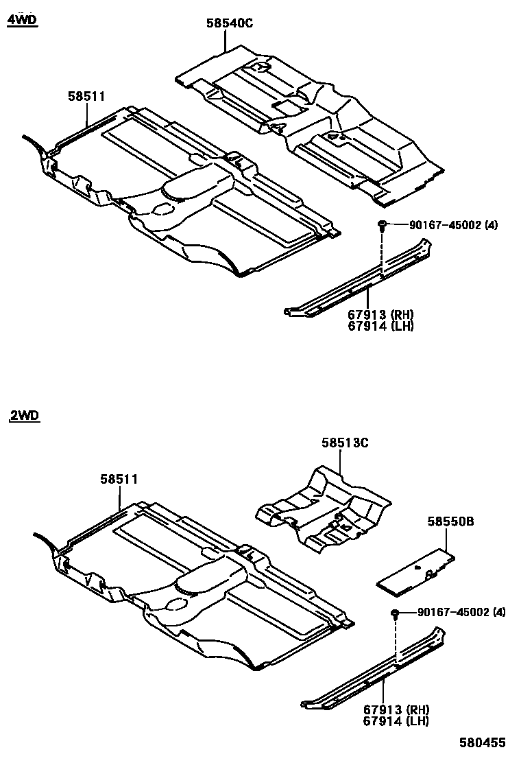 Toyota HILUX 地板垫和消声垫 EPC diagram — 580455