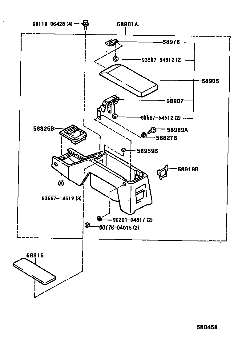 Toyota HILUX 中央扶手箱和支架 EPC diagram — 580458