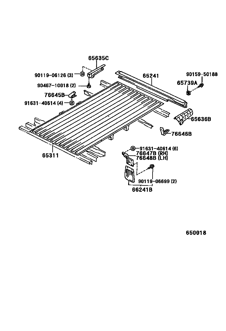 Toyota HILUX 后车身地板和翼子板 EPC diagram — 650018